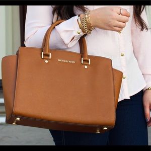 🔥 Like new MK MICHAEL KORS Selma Luggage 'Tan' Medium Saffiano Satchel Like New